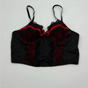 Black and Red Lace Longline Bralette - Women's Top